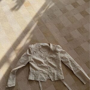 Reformation Cream Checkered Blouse